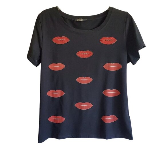 Silver Fox Red Lip Tee Sequined Beaded - Picture 1 of 7